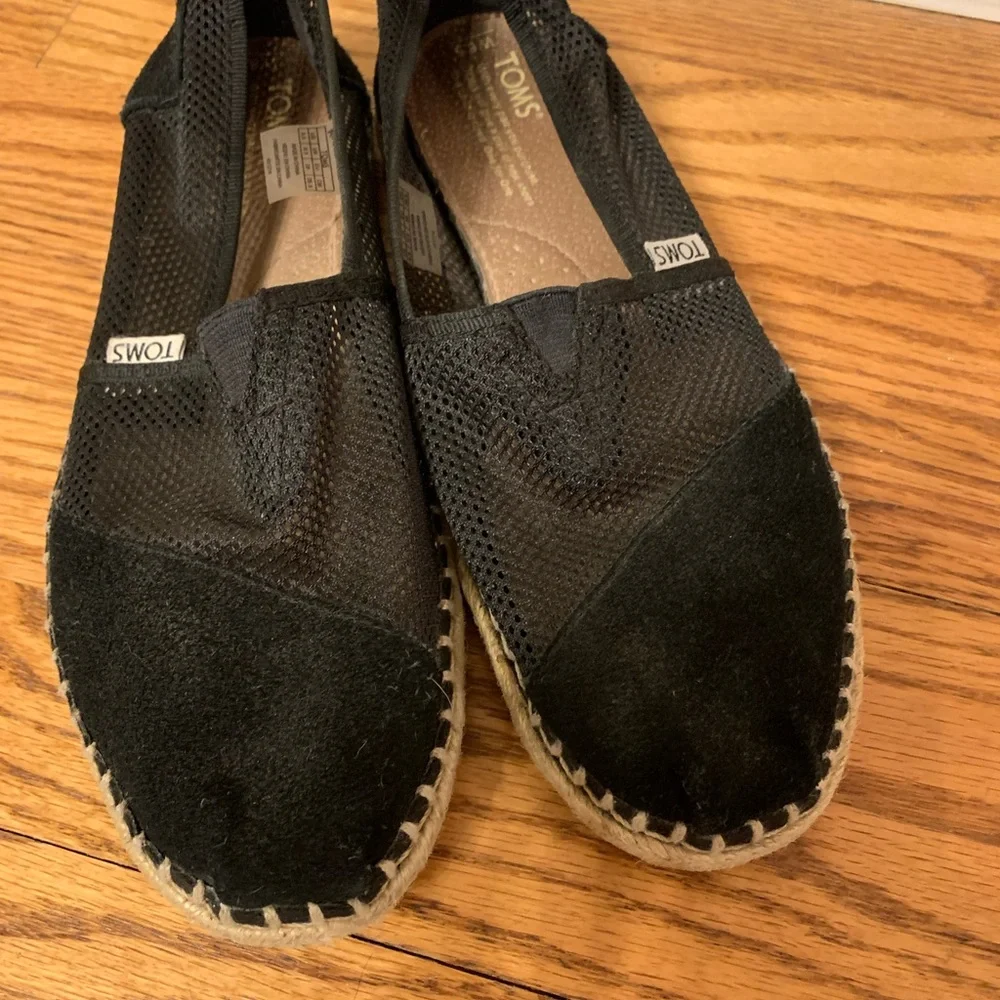 Black Mesh Suede Tom’s Alpargata Flats Shoes Espadrilles - Picture 3 of 7